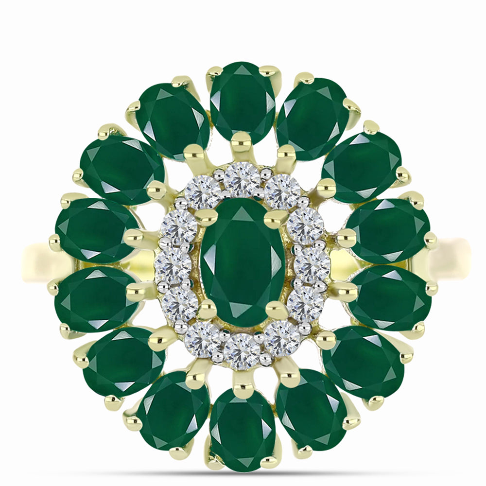 Anillo de Plata Bañada en Oro con Ágata Verde 1 