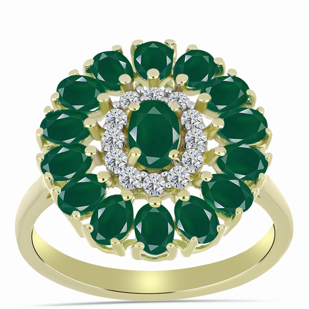 Anillo de Plata Bañada en Oro con Ágata Verde 3 