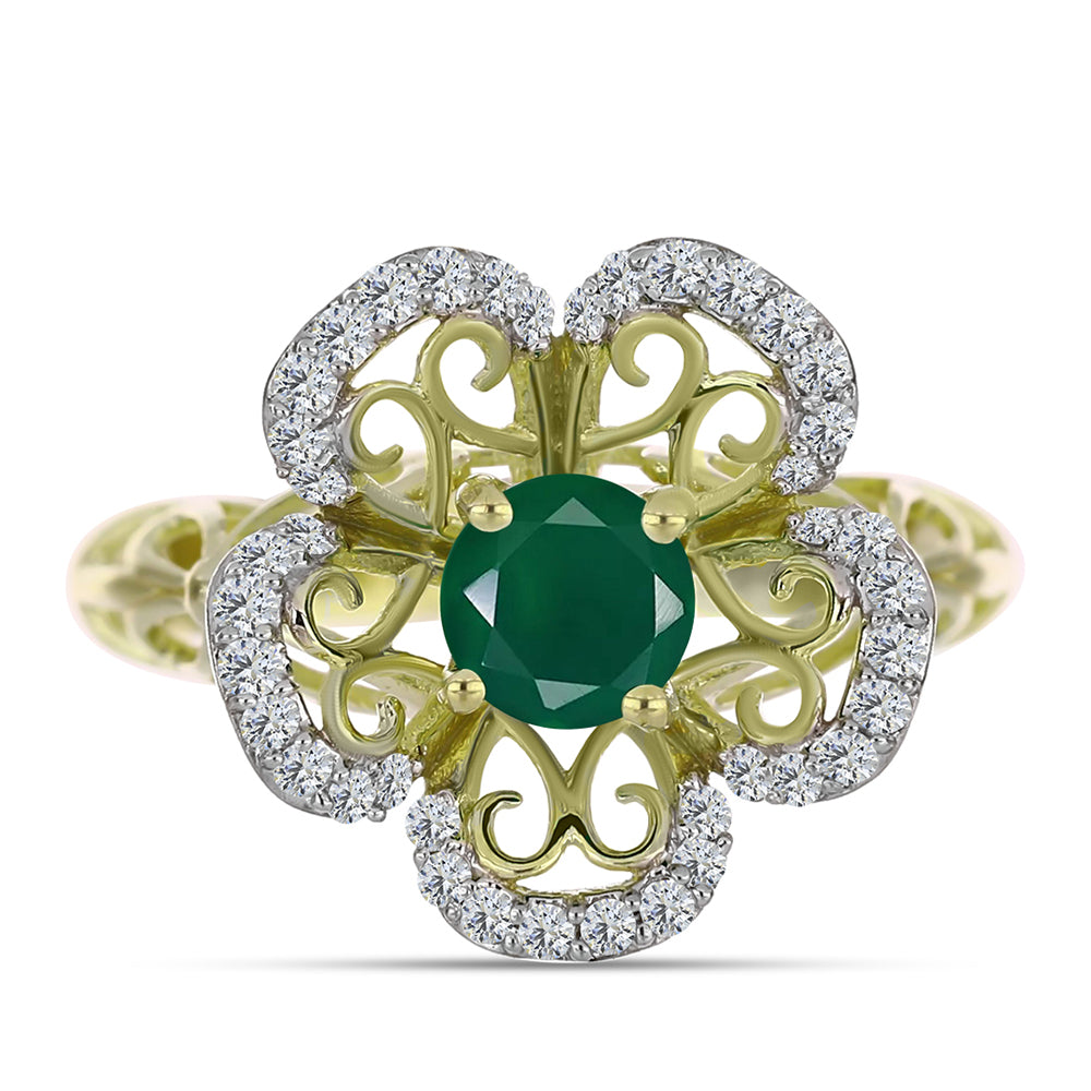 Anillo de Plata Bañada en Oro con Ágata Verde y Topacio Blanco 1 