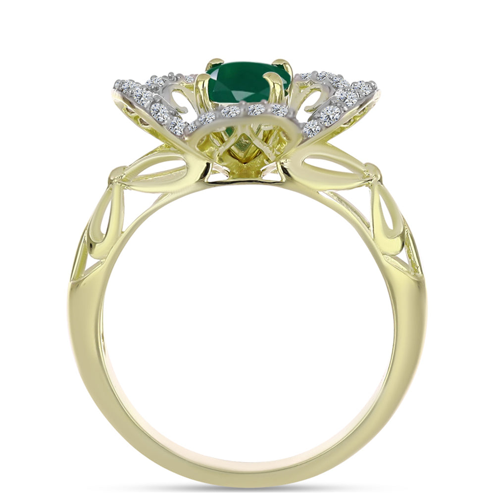 Anillo de Plata Bañada en Oro con Ágata Verde y Topacio Blanco 2 