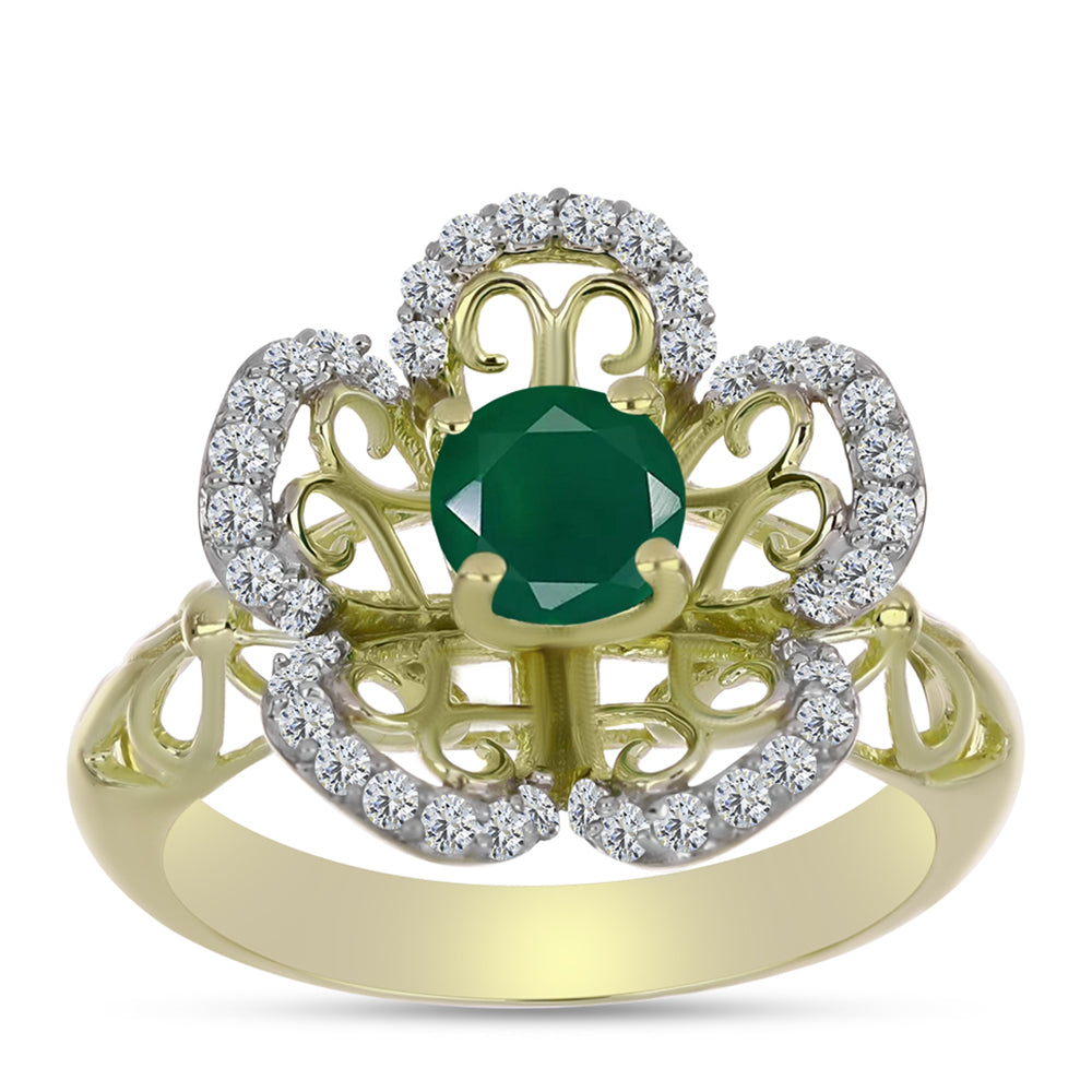 Anillo de Plata Bañada en Oro con Ágata Verde y Topacio Blanco