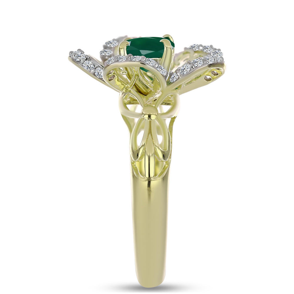 Anillo de Plata Bañada en Oro con Ágata Verde y Topacio Blanco 4 