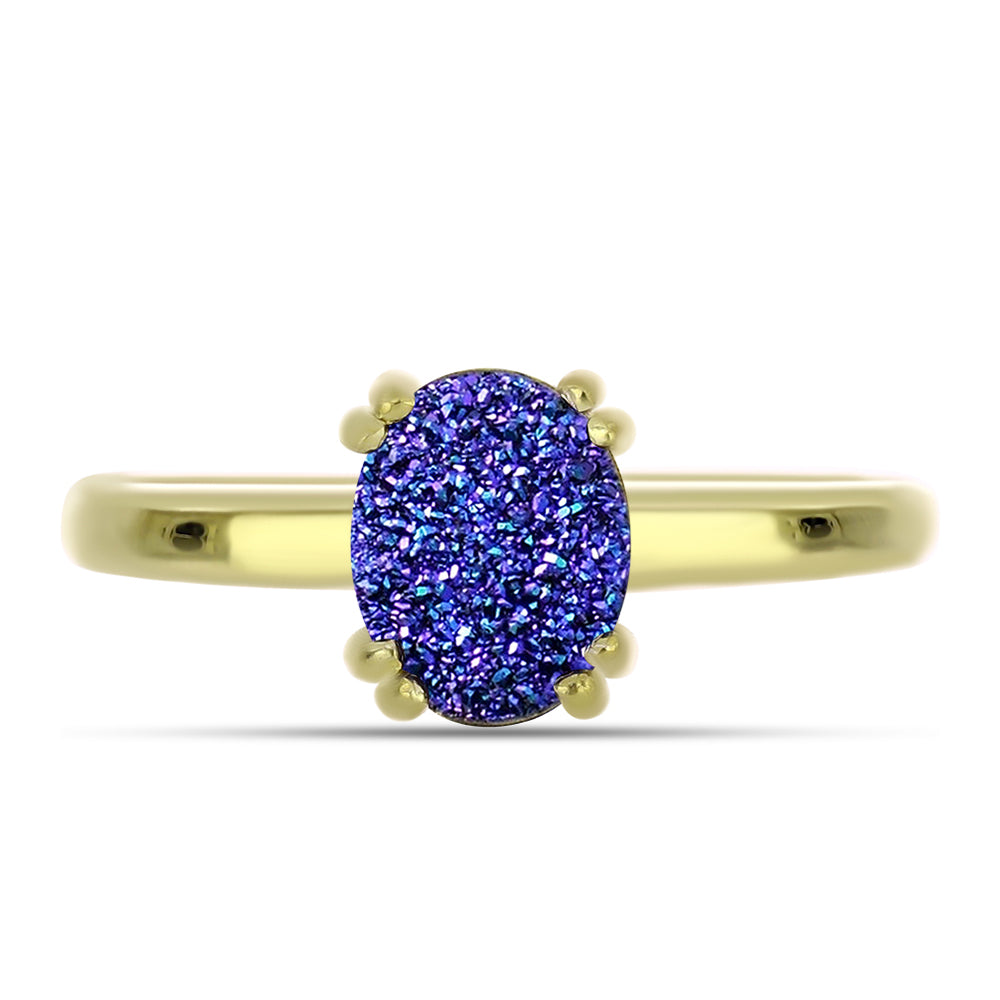Anillo de Plata Bañada en Oro con Drusa Purpura 1 