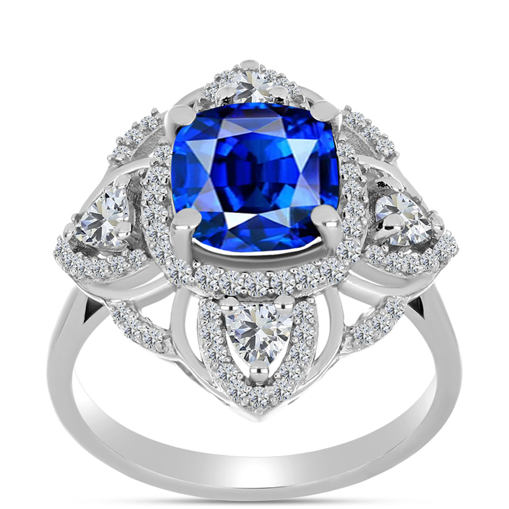 Anillo de Plata con Zafiro Azul Australiano y Topacio Blanco 7 