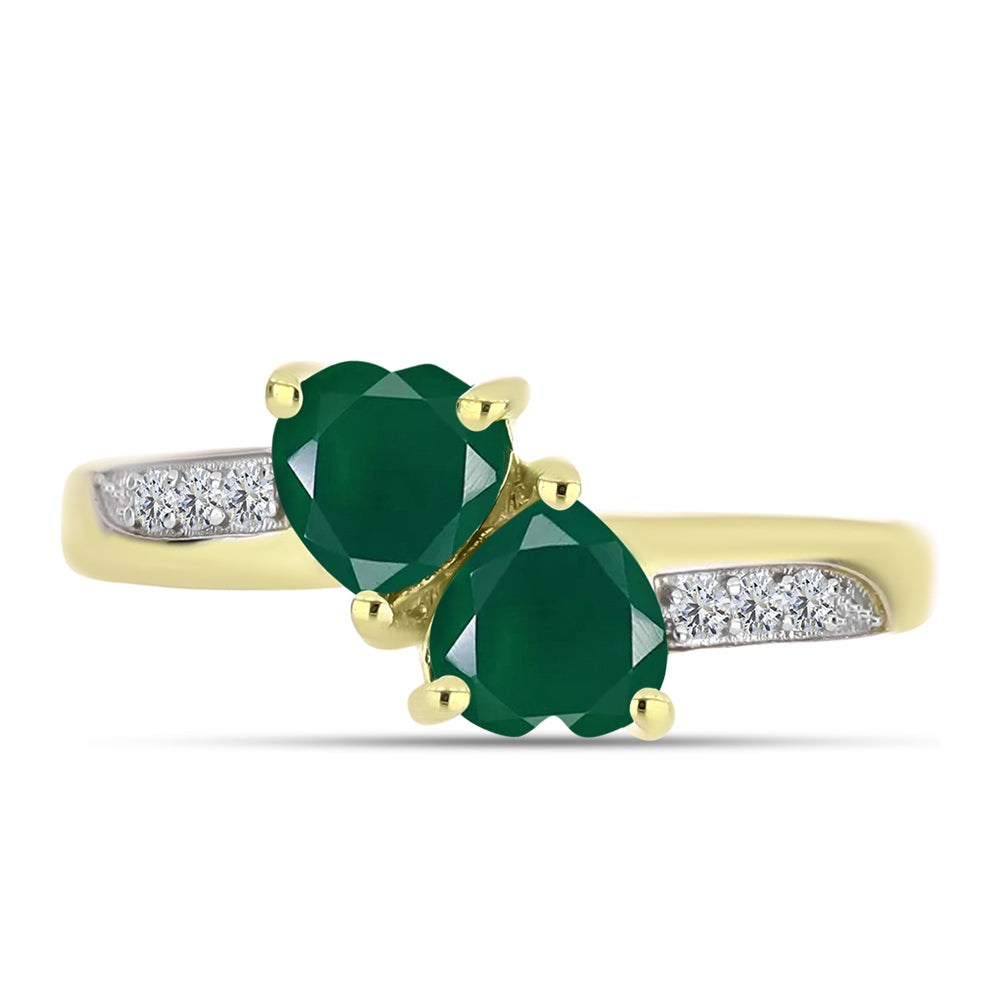 Anillo de Plata Bañada en Oro con Ágata Verde y Topacio Blanco 5 