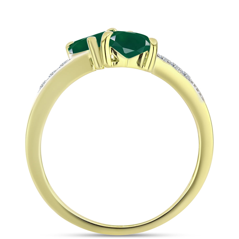 Anillo de Plata Bañada en Oro con Ágata Verde y Topacio Blanco