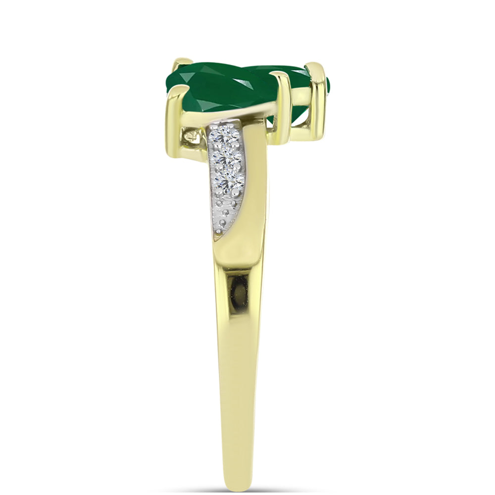 Anillo de Plata Bañada en Oro con Ágata Verde y Topacio Blanco