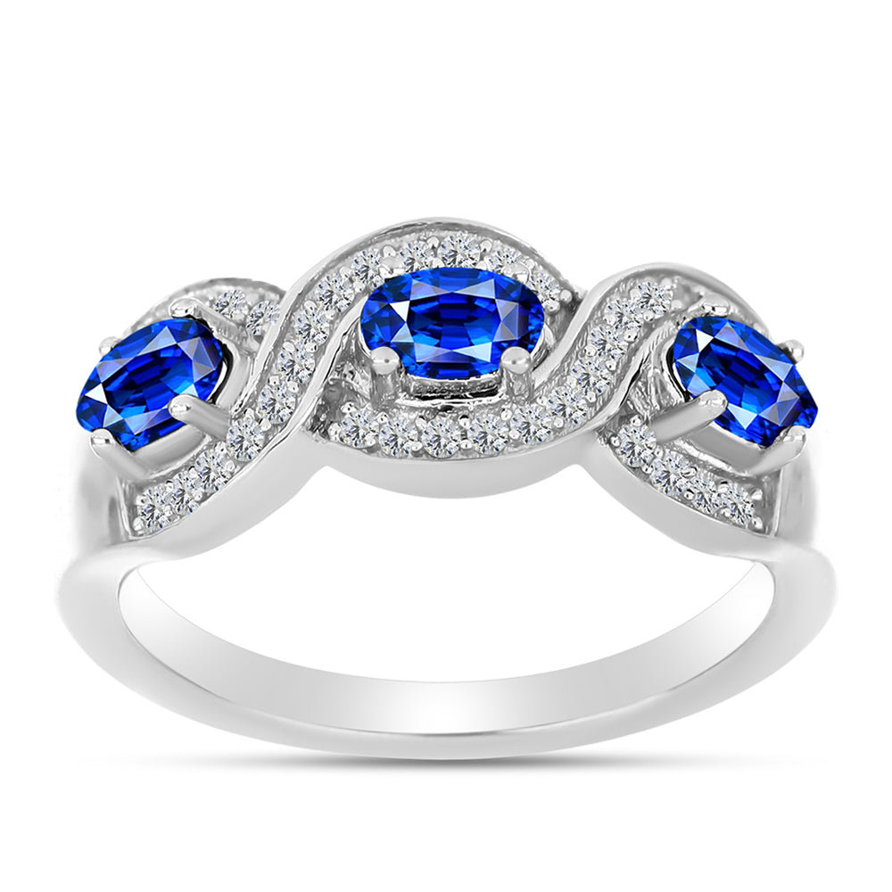 Anillo de Plata con Zafiro Azul Australiano y Topacio Blanco 3 