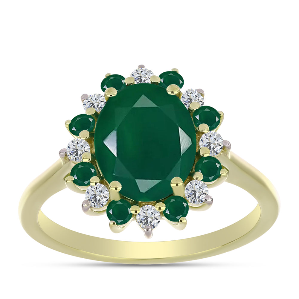 Anillo de Plata Bañada en Oro con Ágata Verde