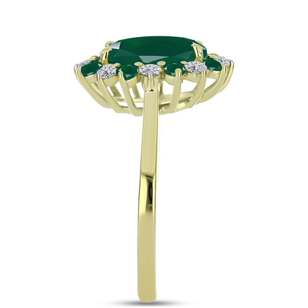 Anillo de Plata Bañada en Oro con Ágata Verde 8 