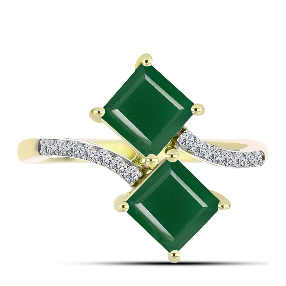 Anillo de Plata Bañada en Oro con Ágata Verde y Topacio Blanco 1 