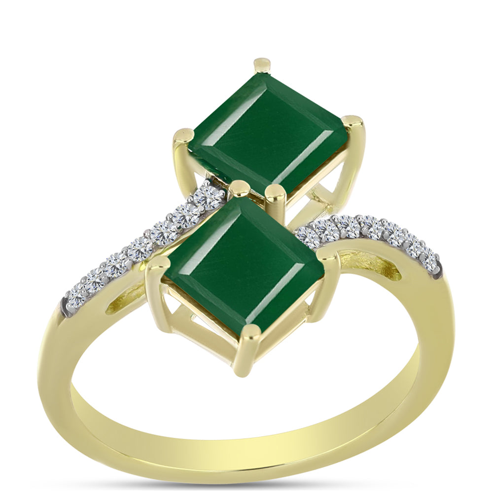 Anillo de Plata Bañada en Oro con Ágata Verde y Topacio Blanco