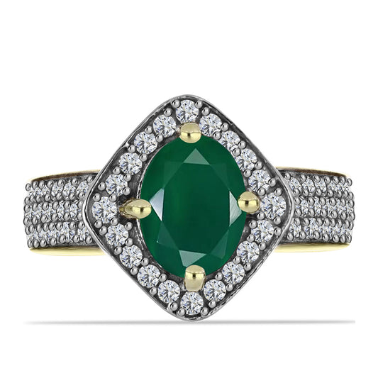 Anillo de Plata Bañada en Oro con Ágata Verde y Topacio Blanco