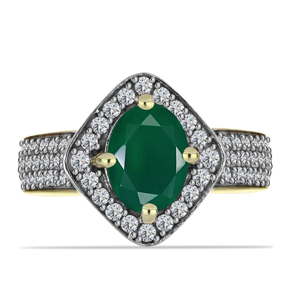 Anillo de Plata Bañada en Oro con Ágata Verde y Topacio Blanco