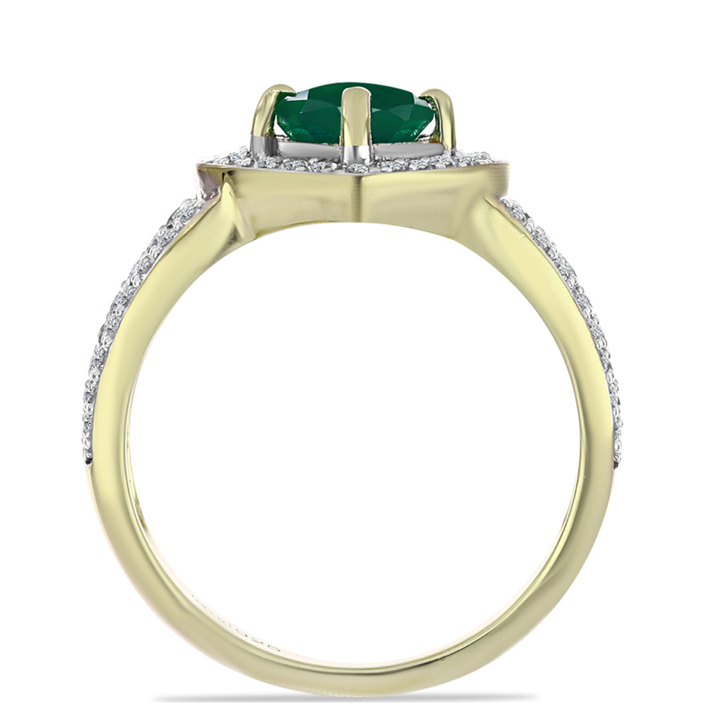 Anillo de Plata Bañada en Oro con Ágata Verde y Topacio Blanco 2 
