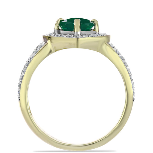 Anillo de Plata Bañada en Oro con Ágata Verde y Topacio Blanco