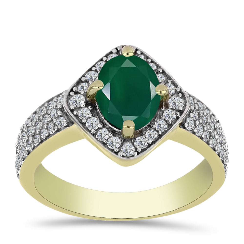 Anillo de Plata Bañada en Oro con Ágata Verde y Topacio Blanco 7 