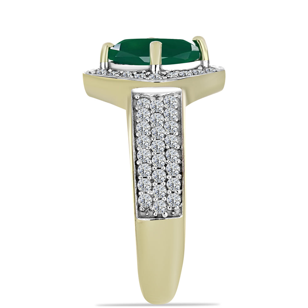 Anillo de Plata Bañada en Oro con Ágata Verde y Topacio Blanco 8 