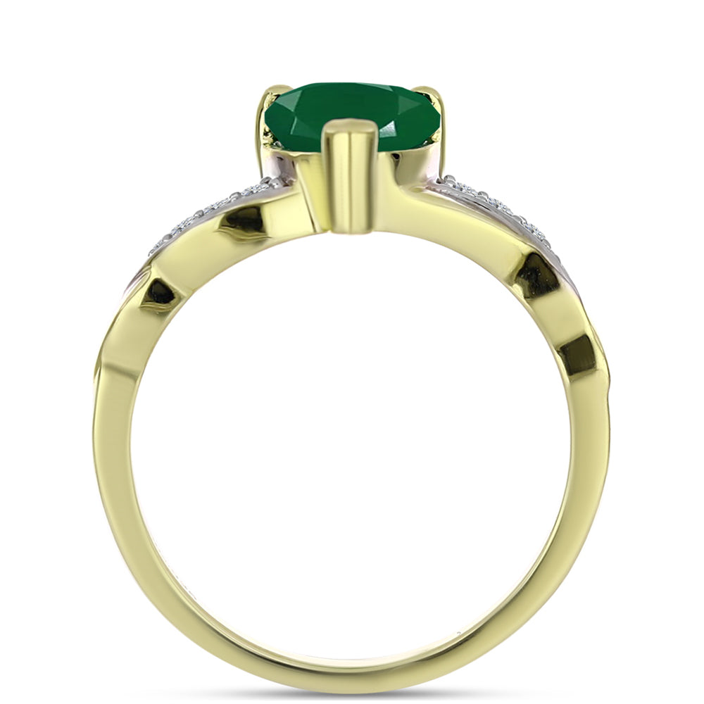 Anillo de Plata Bañada en Oro con Ágata Verde y Topacio Blanco 6 