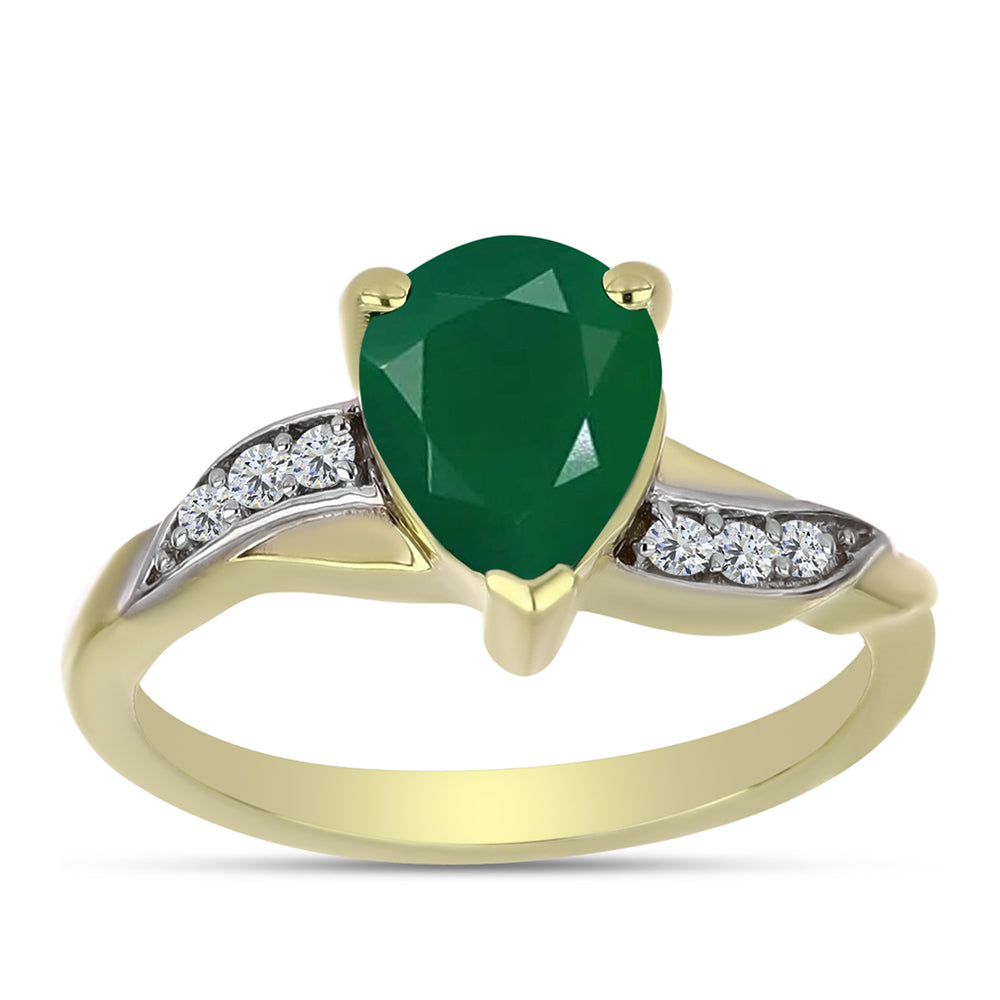 Anillo de Plata Bañada en Oro con Ágata Verde y Topacio Blanco 3 
