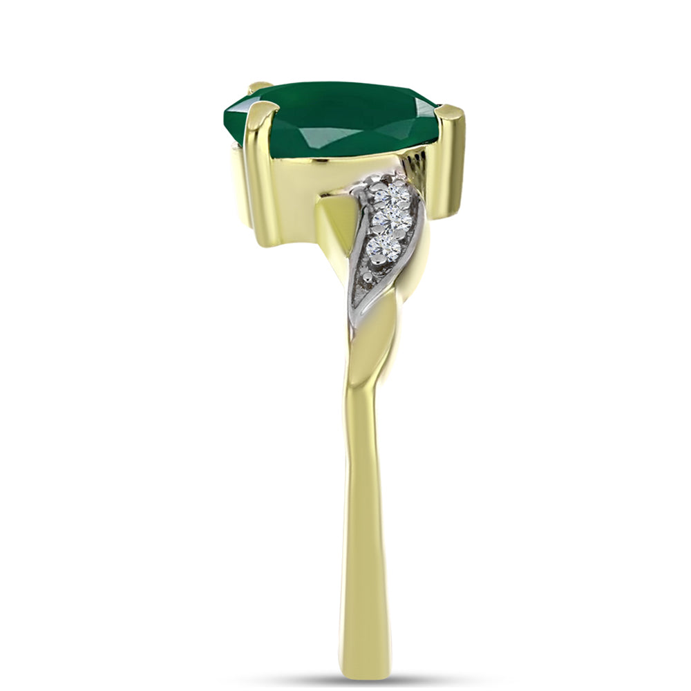 Anillo de Plata Bañada en Oro con Ágata Verde y Topacio Blanco 4 