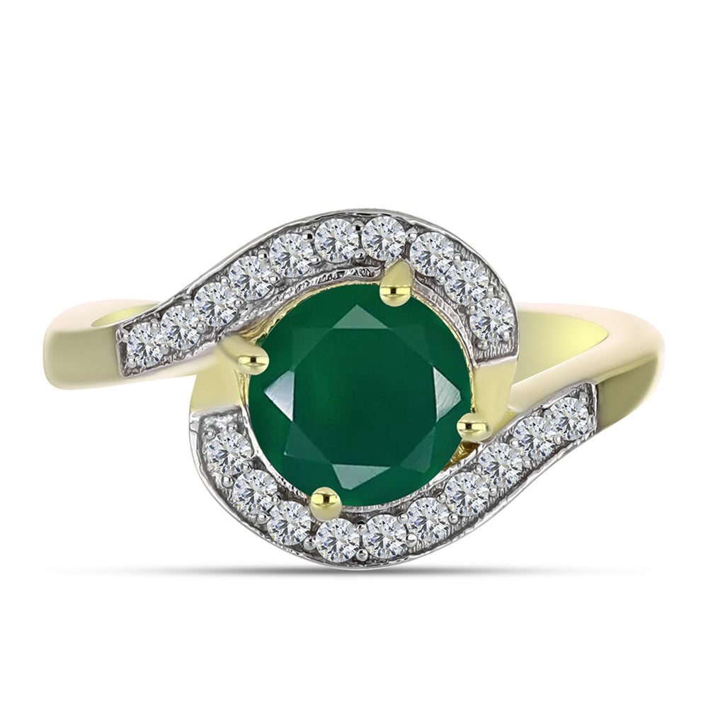 Anillo de Plata Bañada en Oro con Ágata Verde y Topacio Blanco 1 