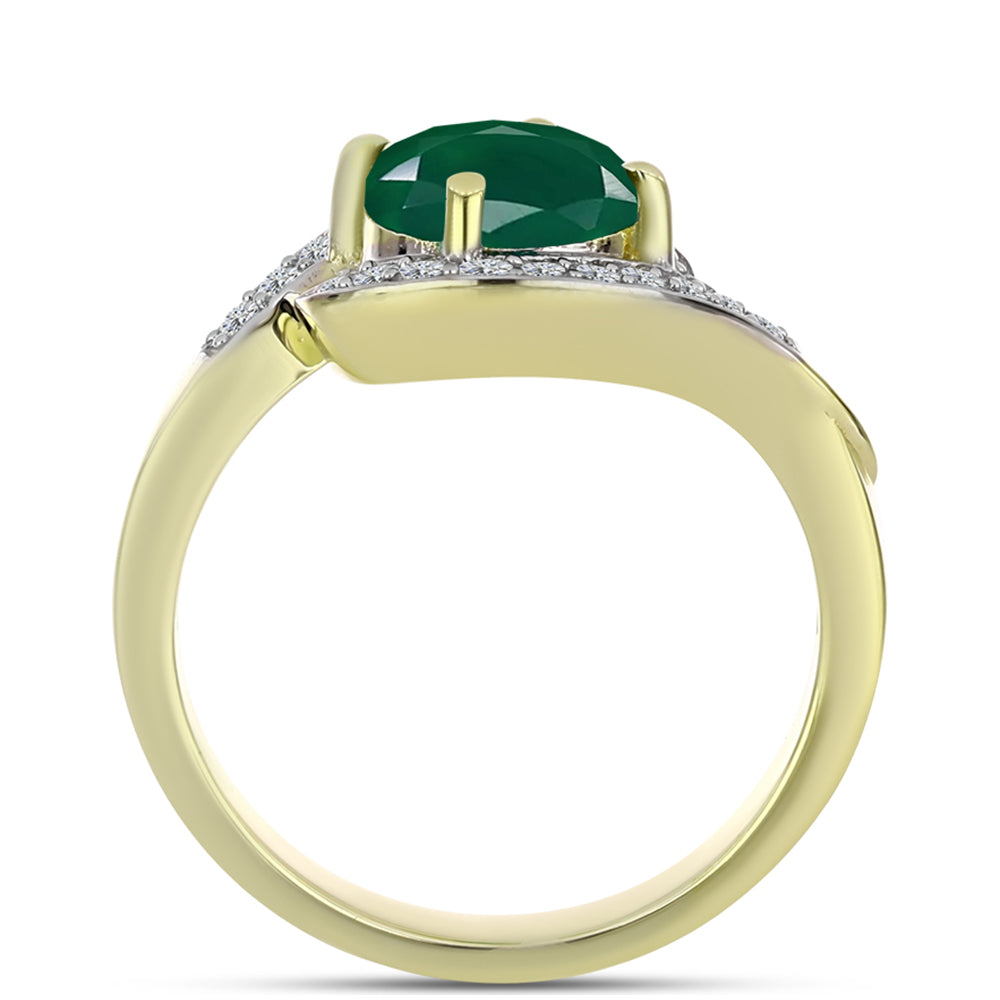 Anillo de Plata Bañada en Oro con Ágata Verde y Topacio Blanco
