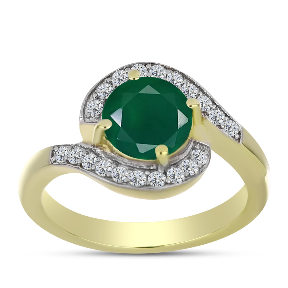 Anillo de Plata Bañada en Oro con Ágata Verde y Topacio Blanco
