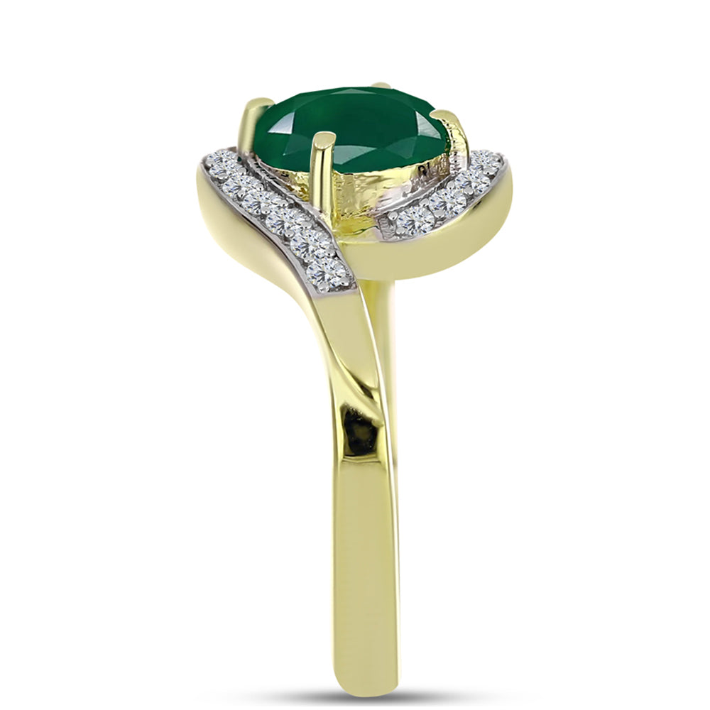 Anillo de Plata Bañada en Oro con Ágata Verde y Topacio Blanco 4 