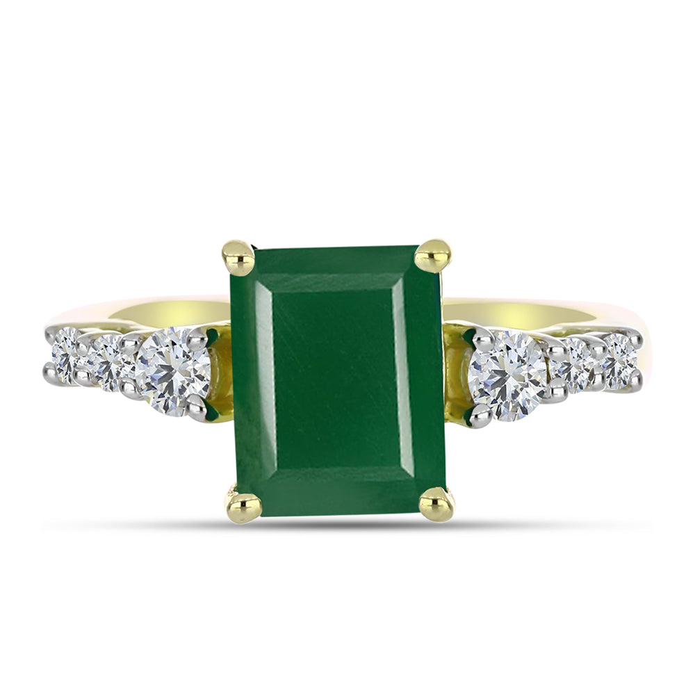 Anillo de Plata Bañada en Oro con Ágata Verde y Topacio Blanco 5 