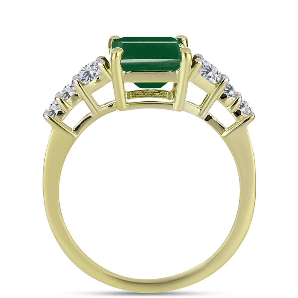 Anillo de Plata Bañada en Oro con Ágata Verde y Topacio Blanco