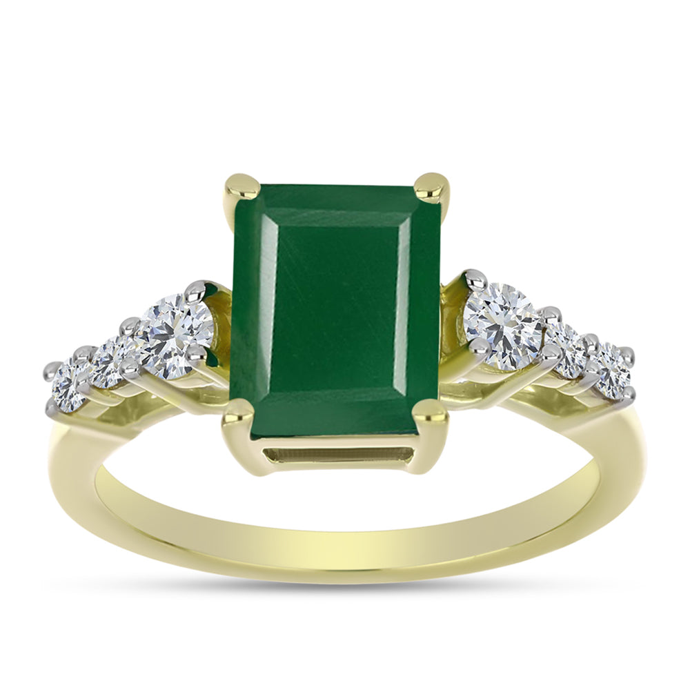 Anillo de Plata Bañada en Oro con Ágata Verde y Topacio Blanco