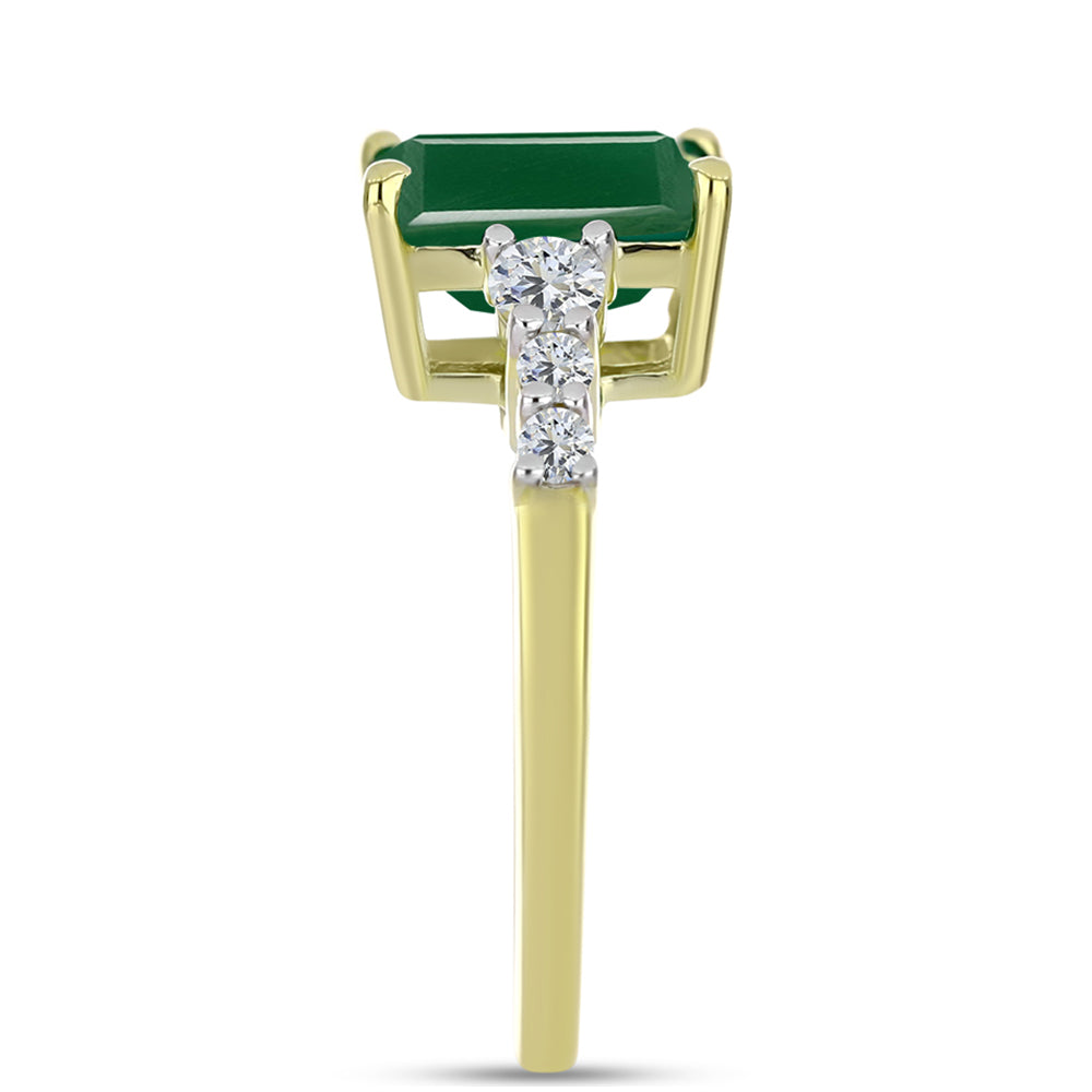 Anillo de Plata Bañada en Oro con Ágata Verde y Topacio Blanco 8 