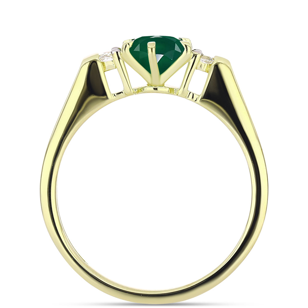 Anillo de Plata Bañada en Oro con Ágata Verde y Topacio Blanco