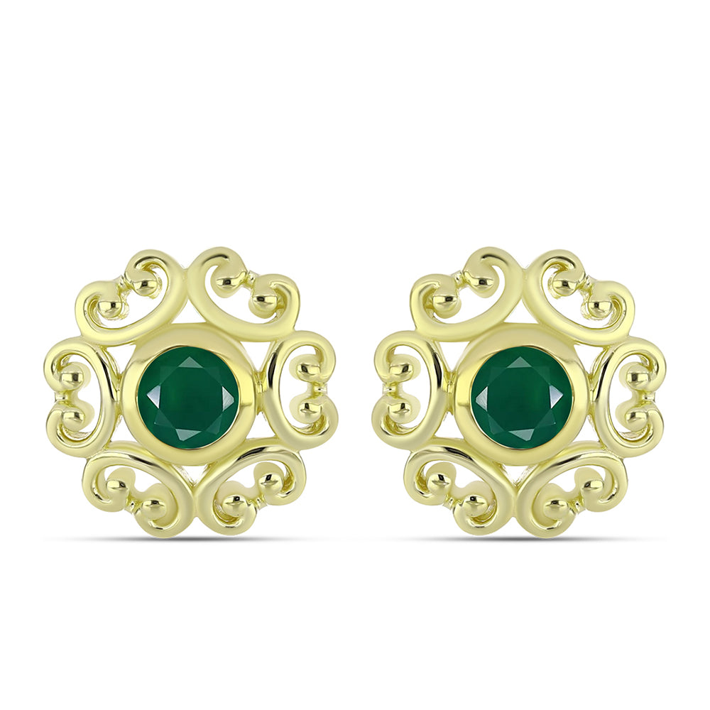 Pendientes de Plata Bañada en Oro con Ágata Verde