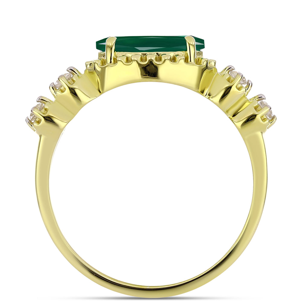 Anillo de Plata Bañada en Oro con Ágata Verde y Topacio Blanco 2 