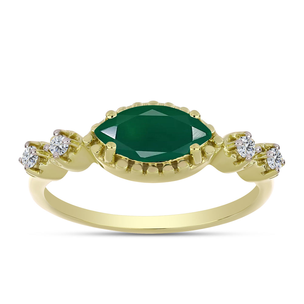 Anillo de Plata Bañada en Oro con Ágata Verde y Topacio Blanco
