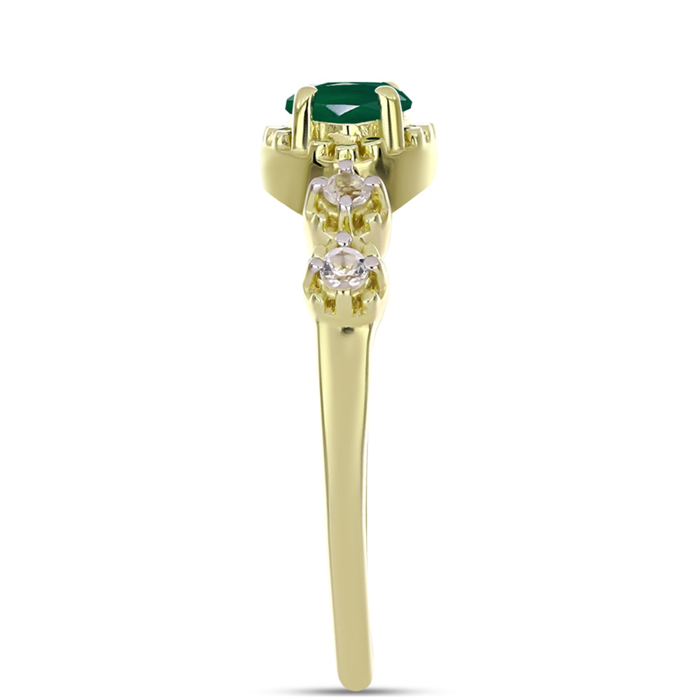 Anillo de Plata Bañada en Oro con Ágata Verde y Topacio Blanco