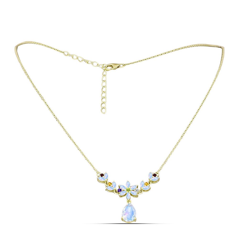 Collar de Plata Bañada en Oro con Piedra Lunar Arco Iris 1 