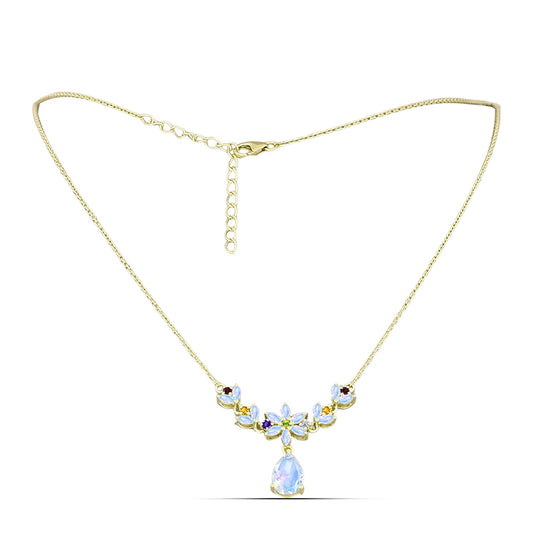 Collar de Plata Bañada en Oro con Piedra Lunar Arco Iris