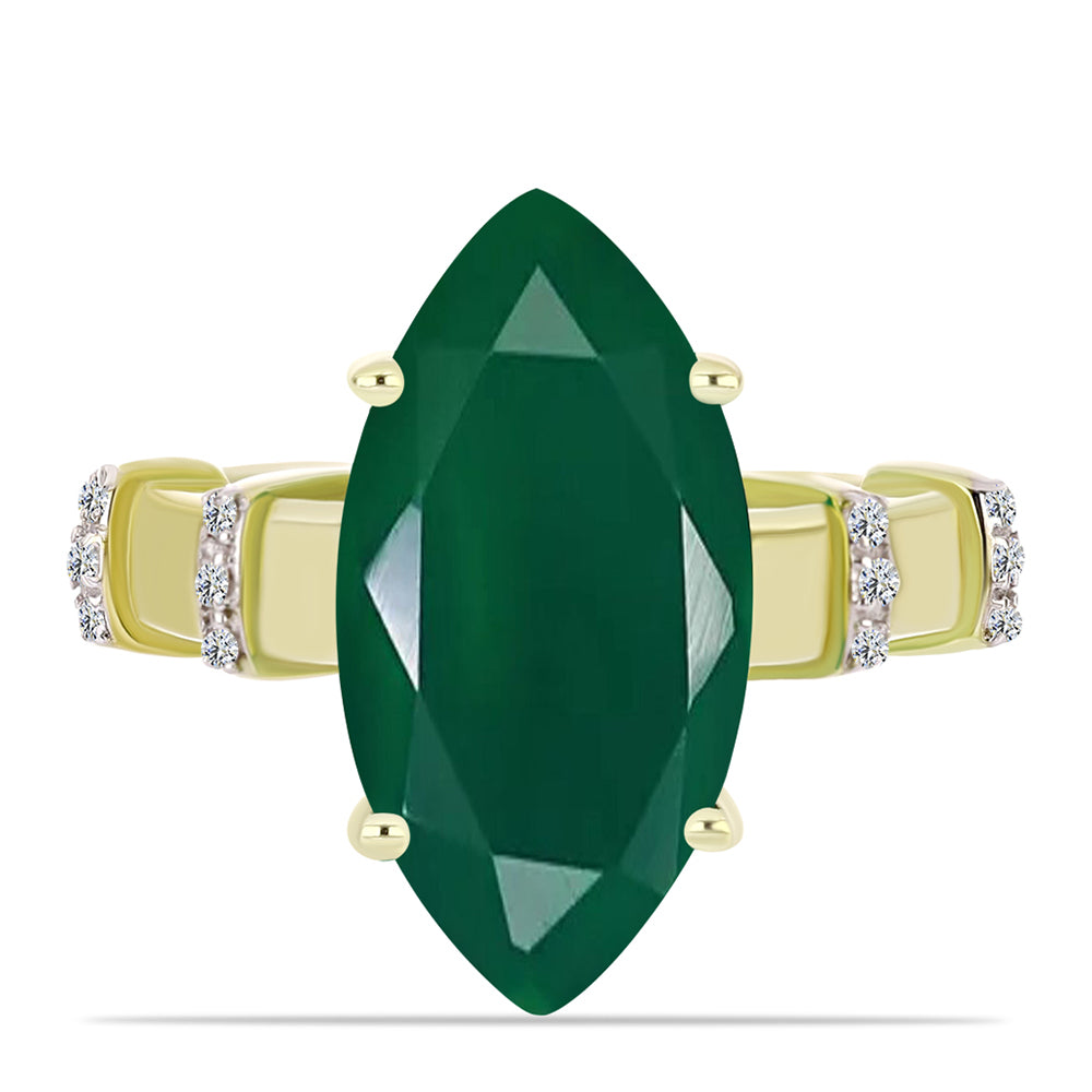 Anillo de Plata Bañada en Oro con Ágata Verde y Topacio Blanco