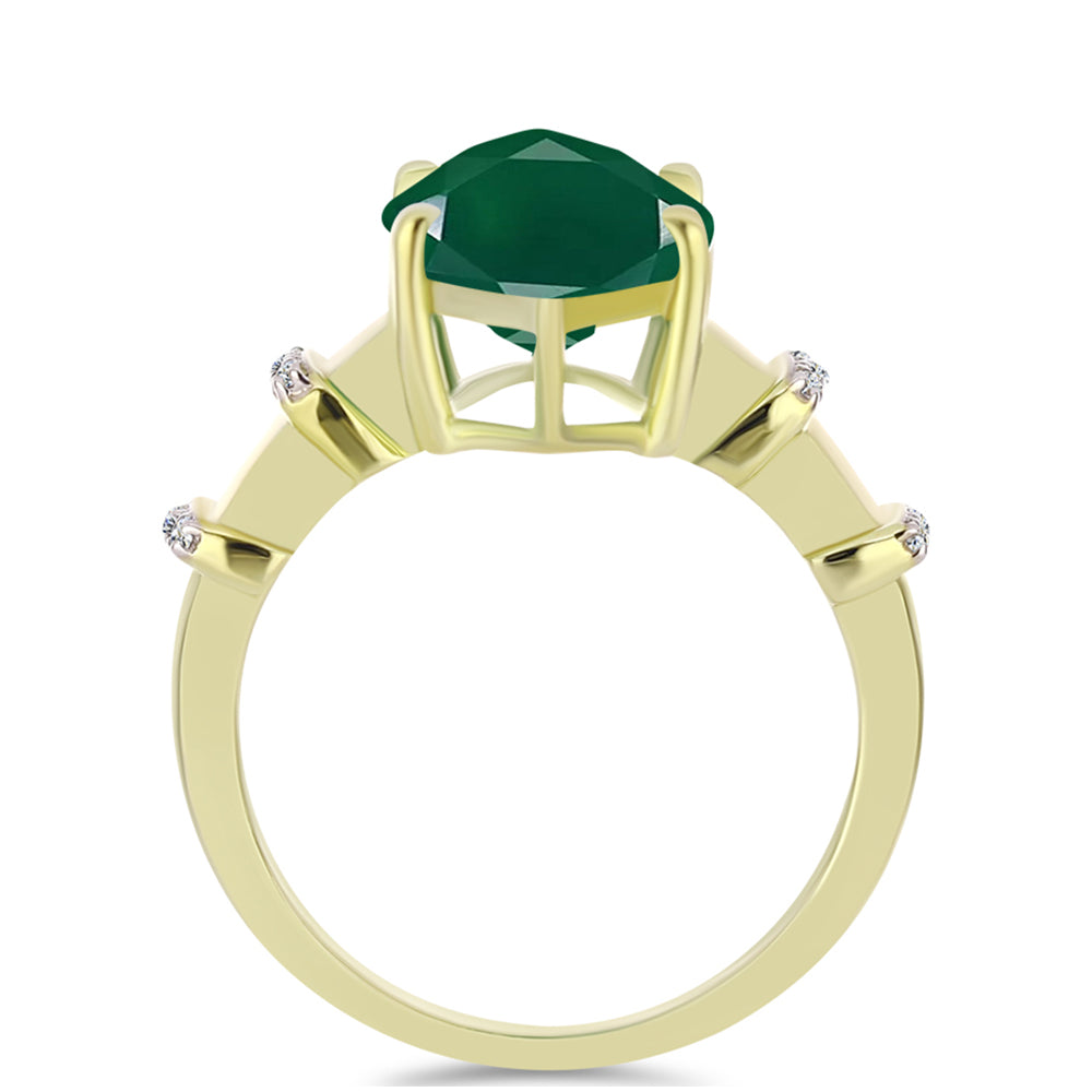 Anillo de Plata Bañada en Oro con Ágata Verde y Topacio Blanco 2 