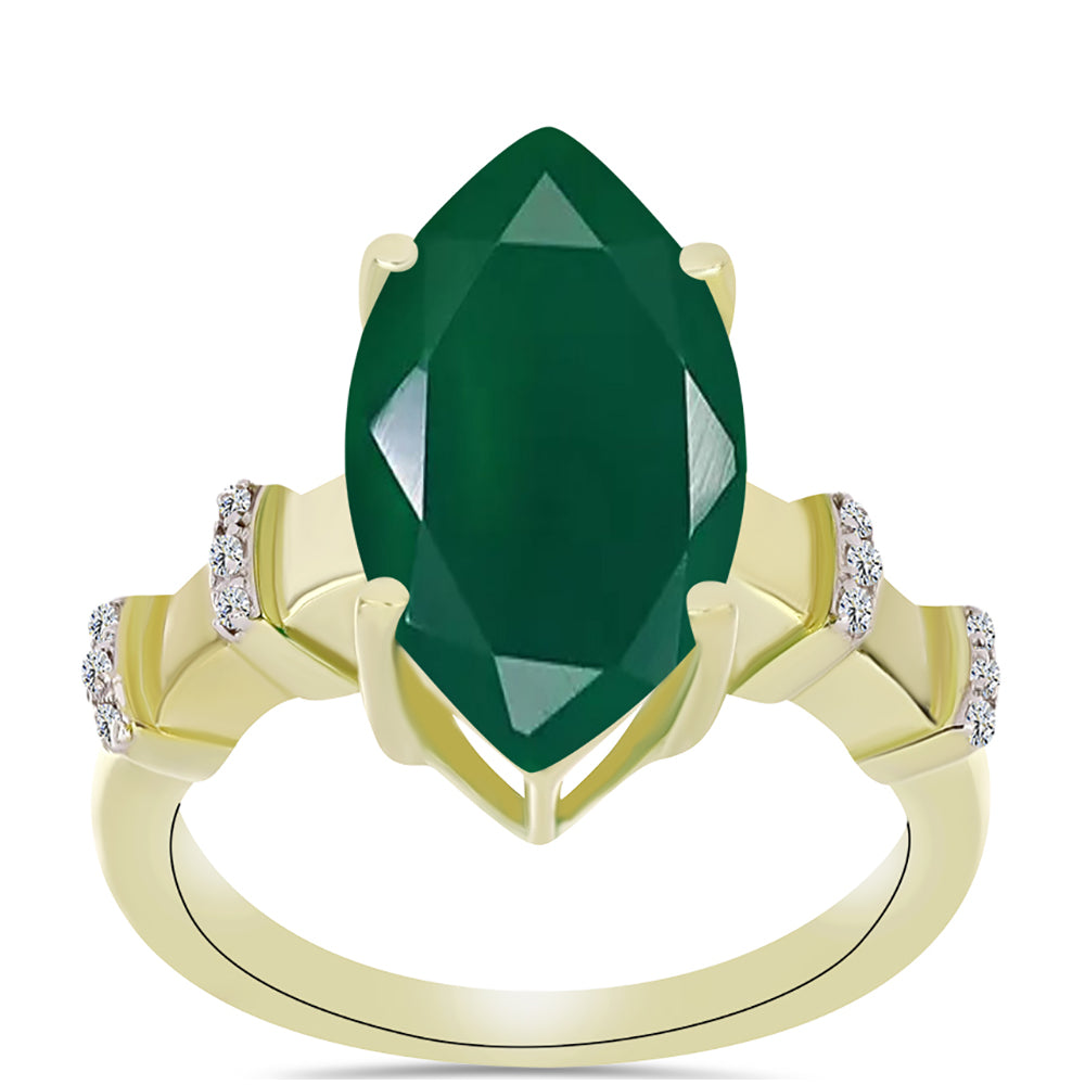 Anillo de Plata Bañada en Oro con Ágata Verde y Topacio Blanco