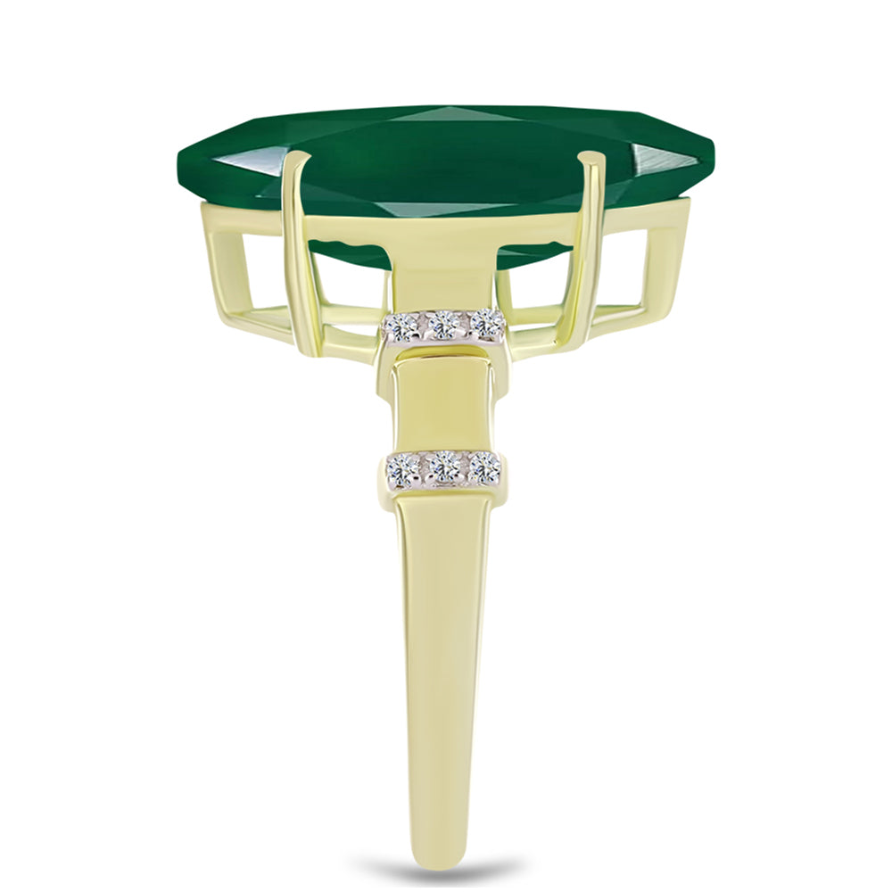 Anillo de Plata Bañada en Oro con Ágata Verde y Topacio Blanco 12 
