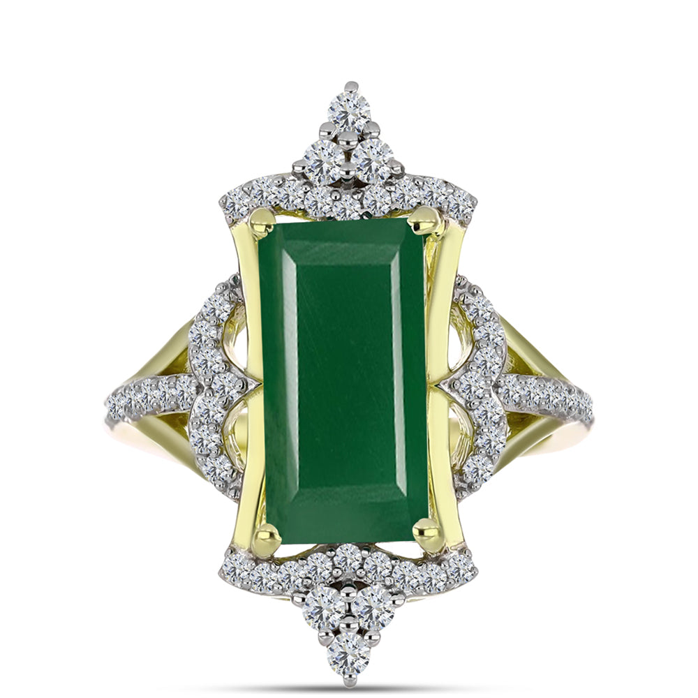 Anillo de Plata Bañada en Oro con Ágata Verde y Topacio Blanco 5 