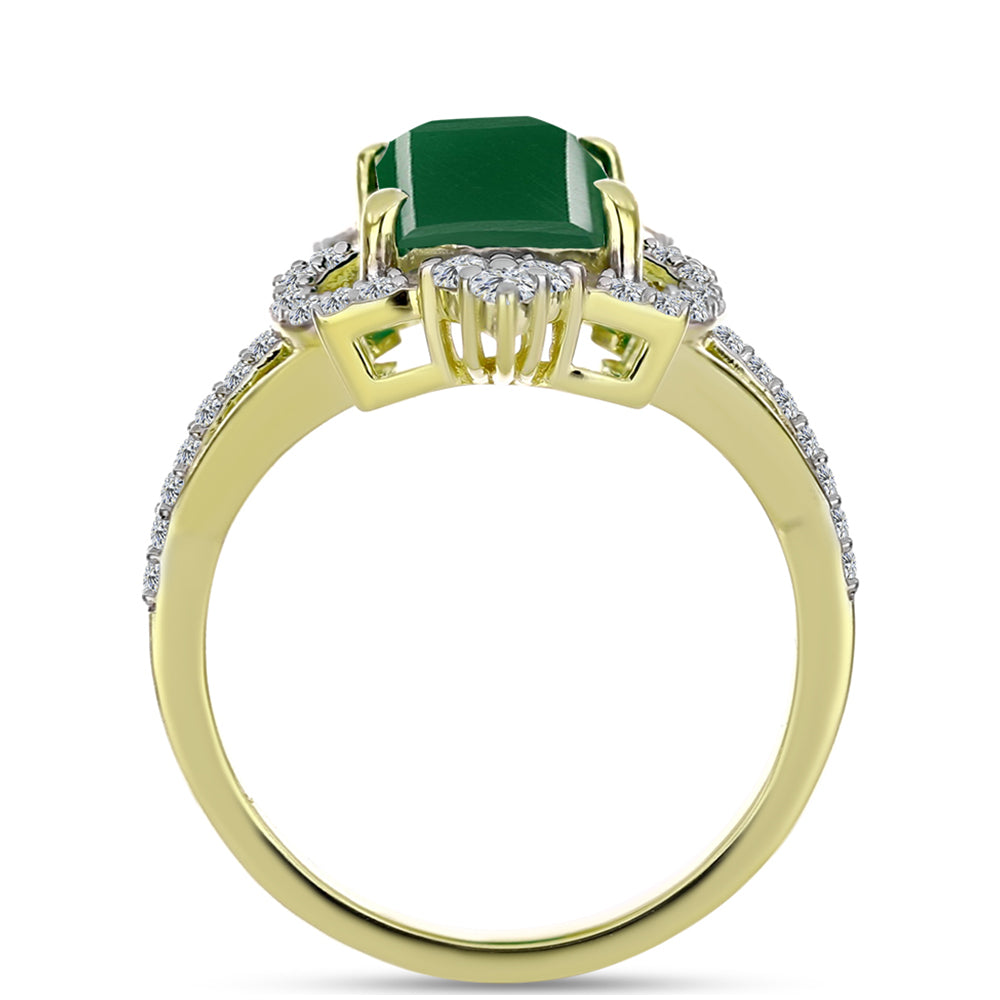 Anillo de Plata Bañada en Oro con Ágata Verde y Topacio Blanco 2 