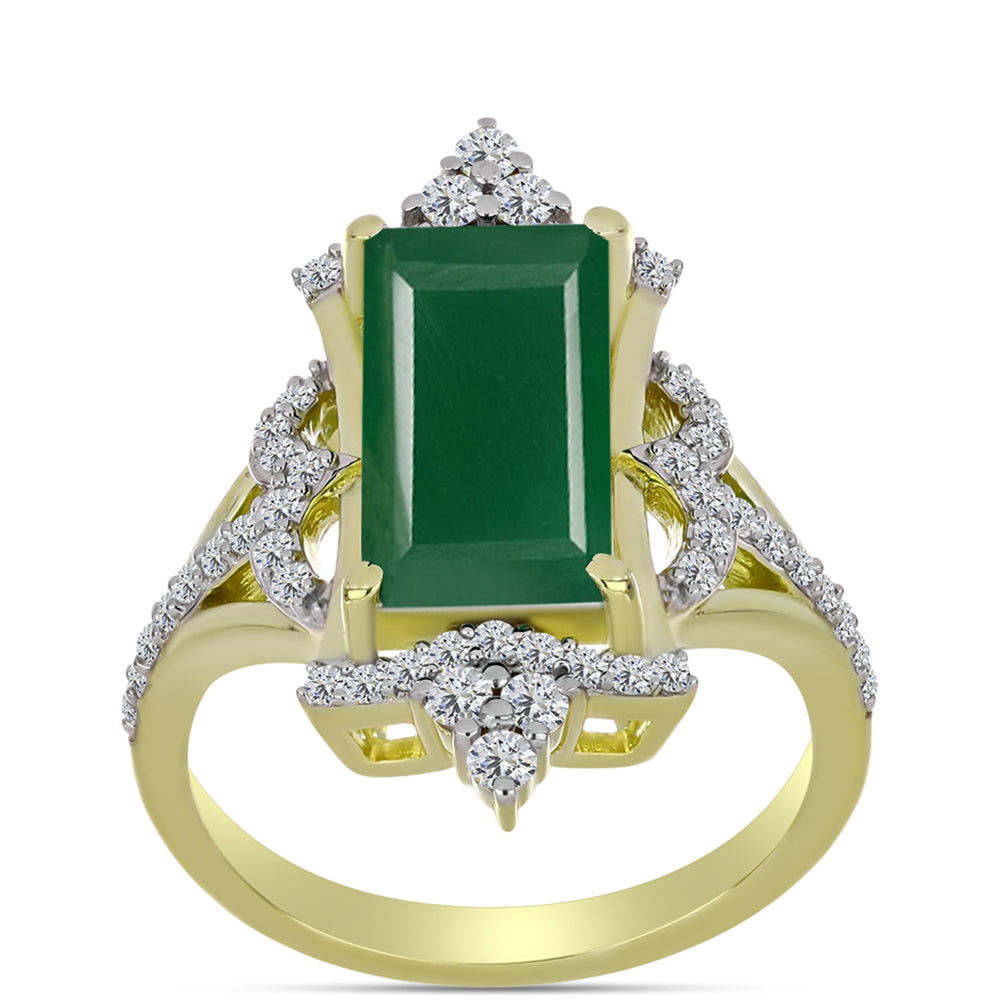 Anillo de Plata Bañada en Oro con Ágata Verde y Topacio Blanco