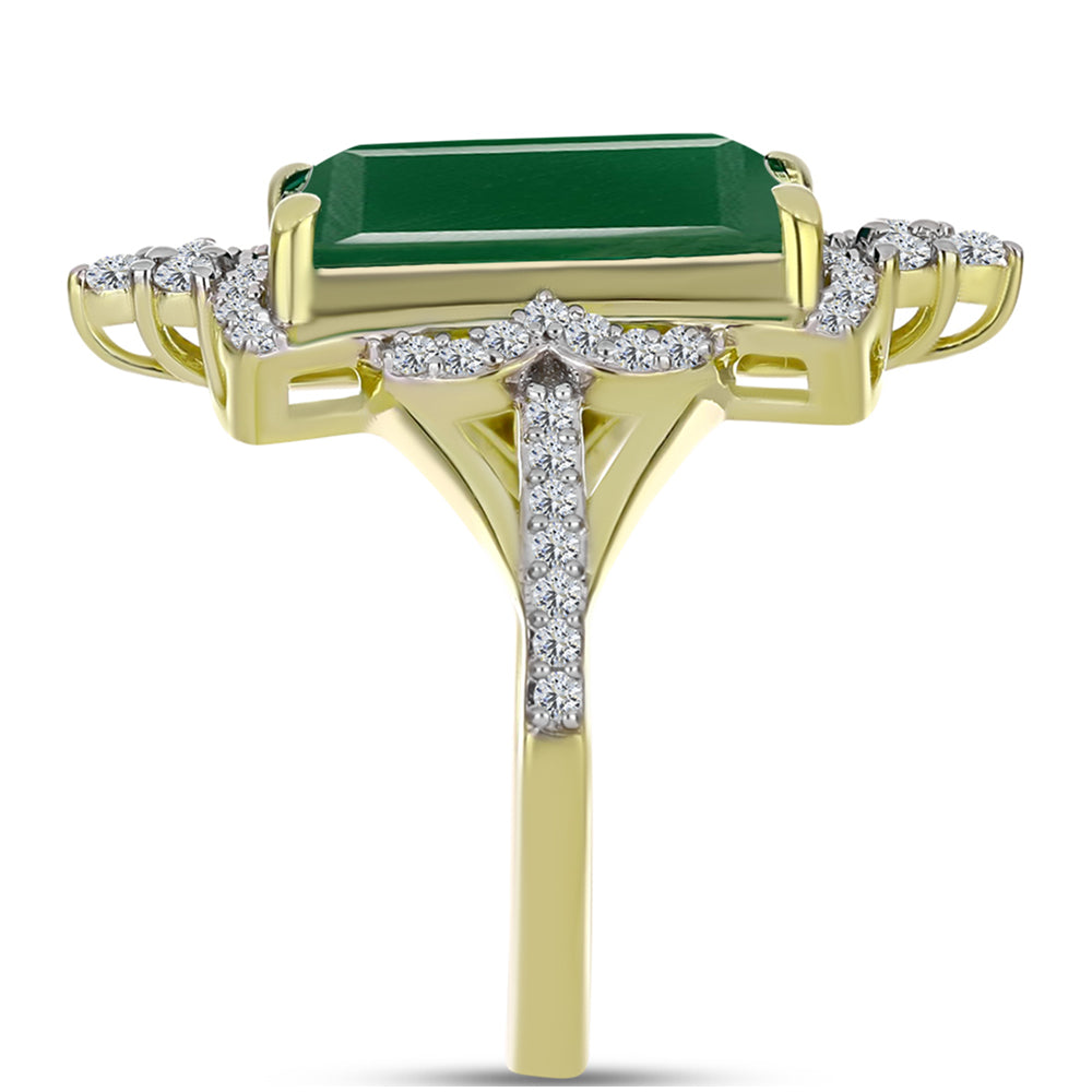 Anillo de Plata Bañada en Oro con Ágata Verde y Topacio Blanco 8 