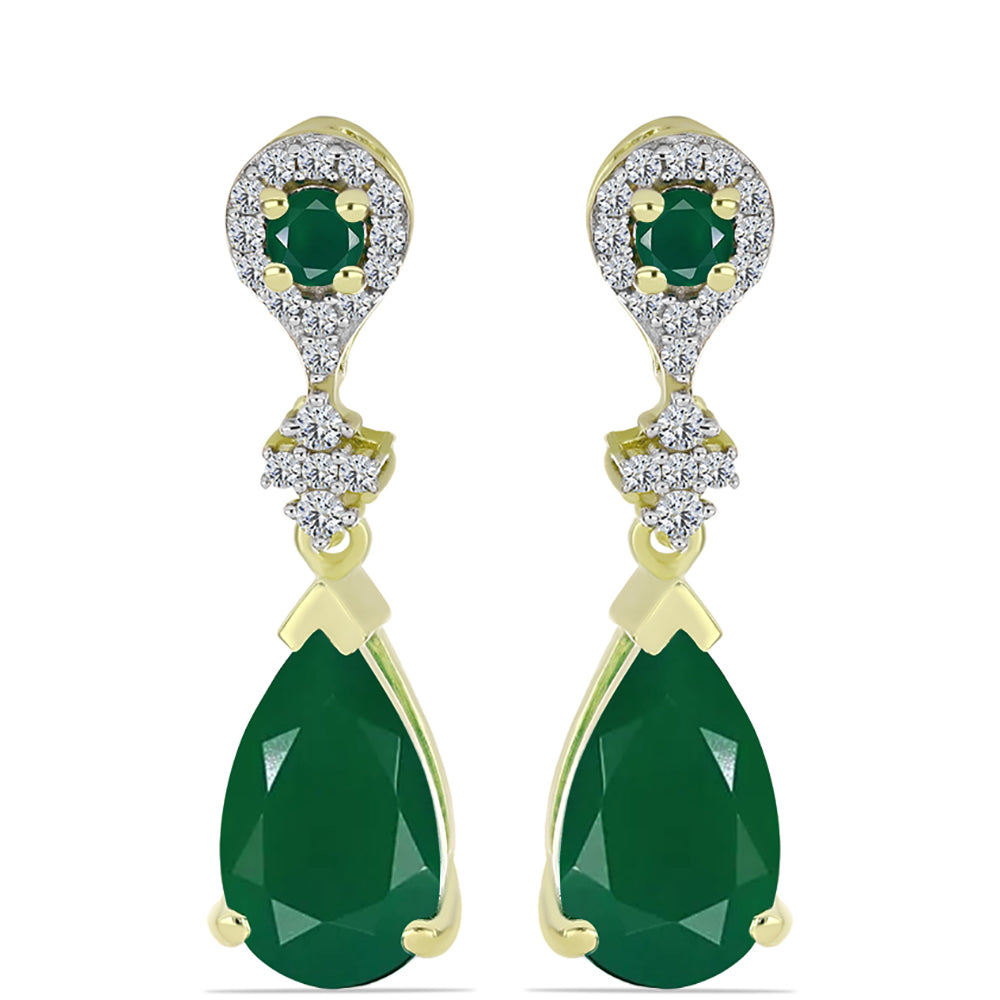 Pendientes de Plata Bañada en Oro con Ágata Verde 1 