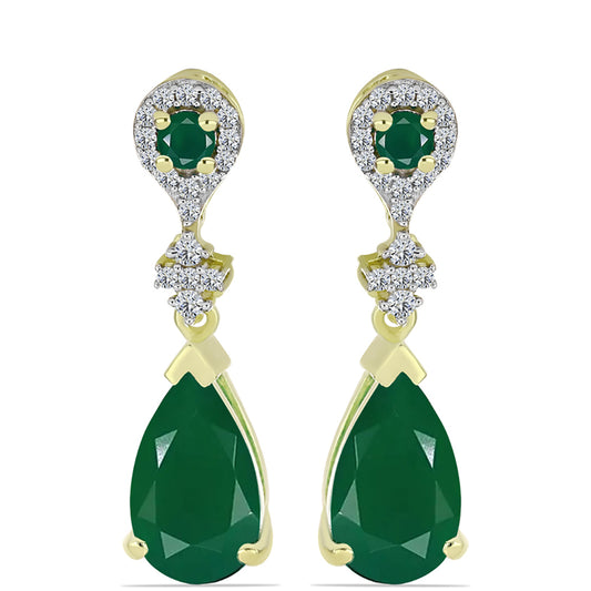 Pendientes de Plata Bañada en Oro con Ágata Verde